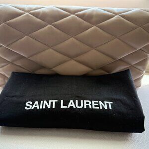 Saint Laurent Quilted Lambskin Puffer Sade Clutch, Size Medium, Beige